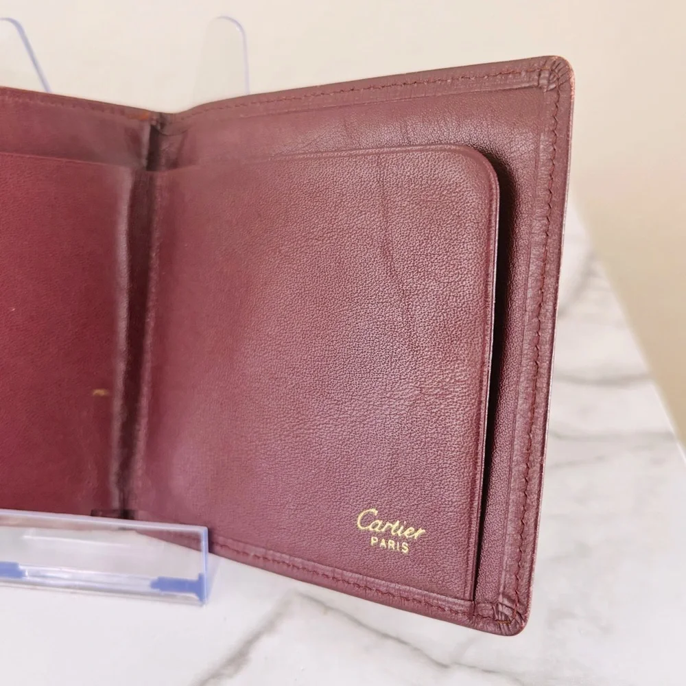 Cartier Vintage Burgundy Leather Wallet with‎ Gold Accents
